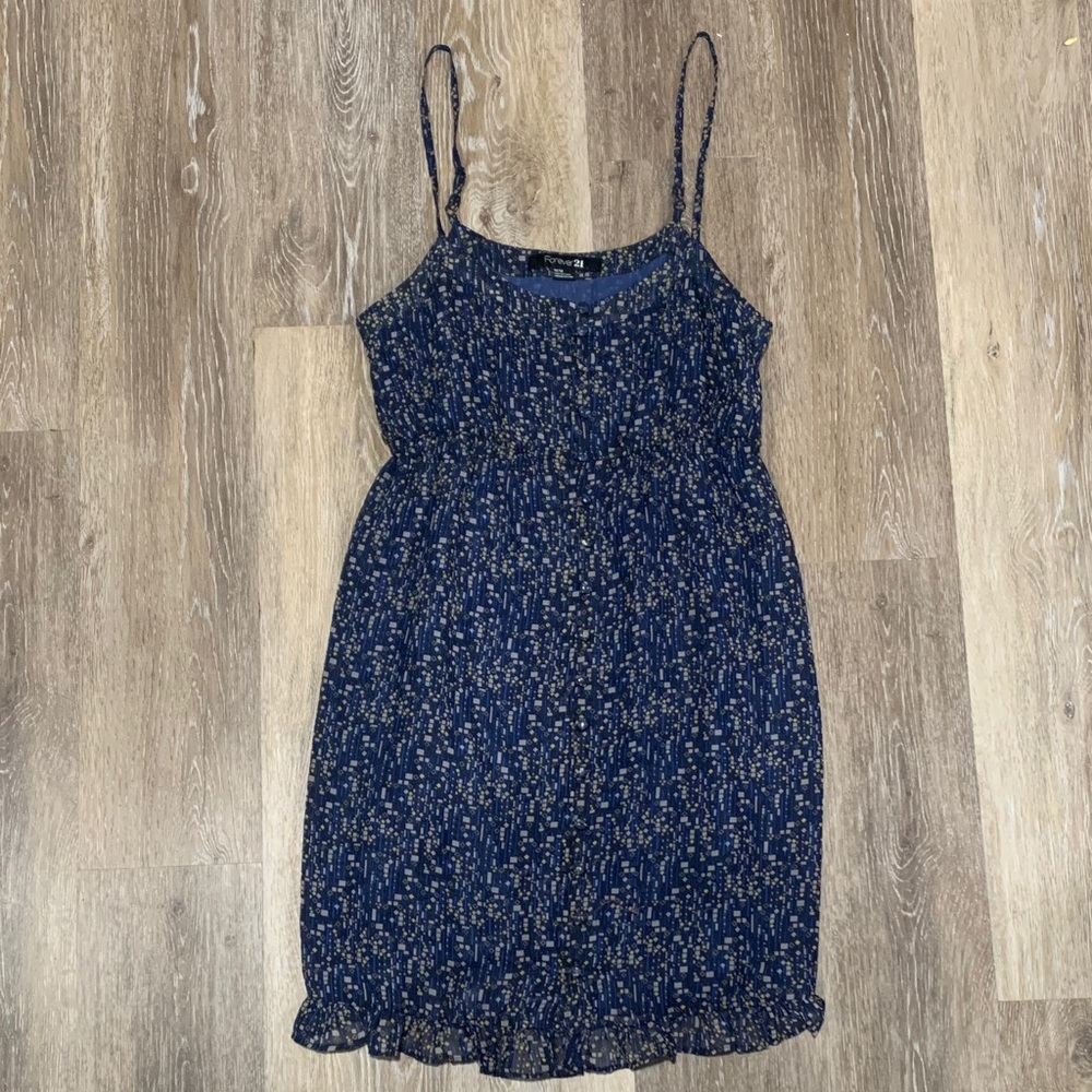 Forever 21 Blue and White Spaghetti Strap Midi Dress